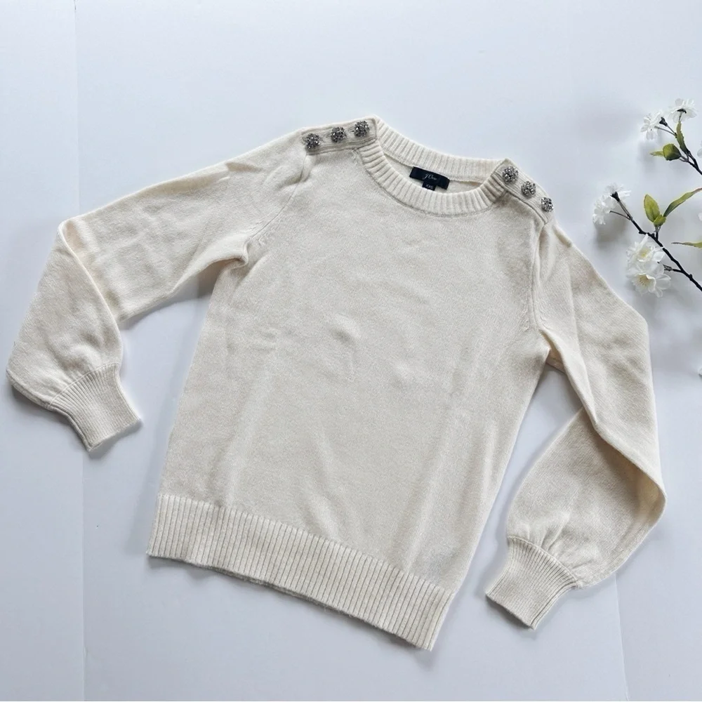 NEW J.Crew Lambswool Crewneck Sweater Jeweled Button